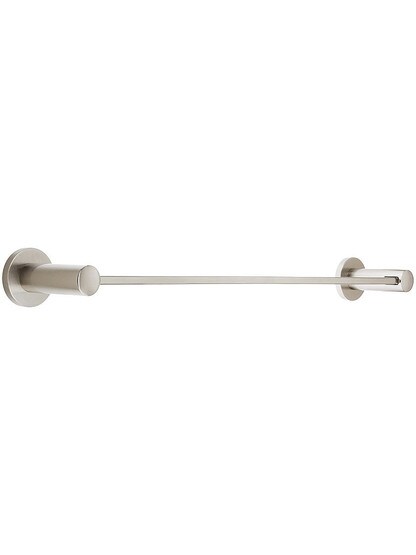 18 inch Modern Brass Towel Bar with Small Disc Rosettes in Satin Nickel.